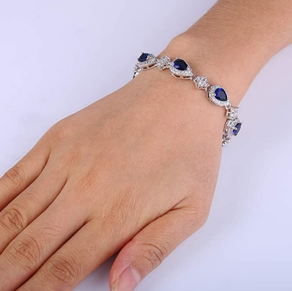 Women's Silver Tone CZ Teardrop Flower V-Necklace Sets - Picture 4 of 6